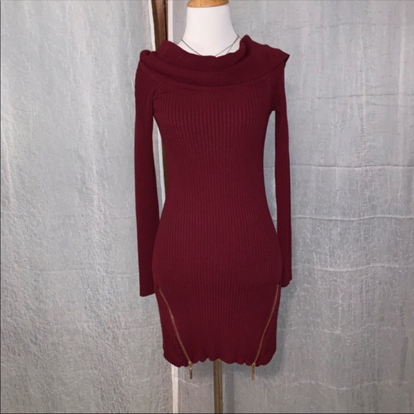 wine red sweater dress